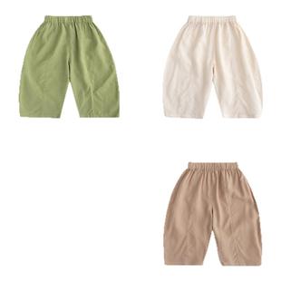【小凉皮】YOUGE幼歌 简约百搭亚麻防蚊长裤儿童清爽宽松气球裤