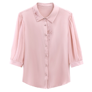 夏季显瘦遮肚子雪纺衫女棉麻短袖加大码百搭洋气小衫v领上衣翻领