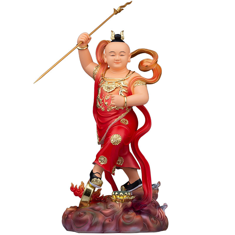 哪吒三太子神像汉白玉中坛元帅佛像站像脚踏风火轮护法工艺品摆件