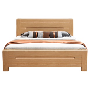 原木榉木床1.8米双人床现代简约1.2m儿童1.5米全实木大床2*2.2米