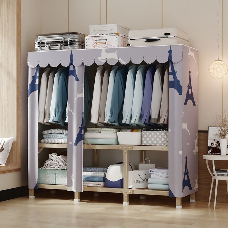 简易布衣柜免安装折叠加固结实衣橱新款艺加粗单人布衣柜耐用钢架