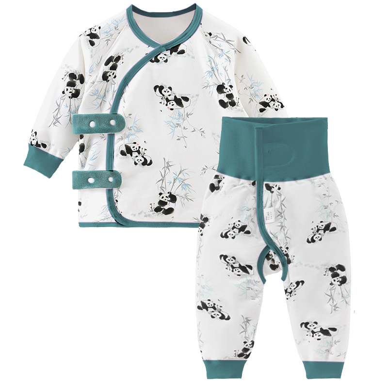 婴儿衣服分体套装秋冬季加棉加厚薄棉免脱小月龄宝宝保暖套装夹棉