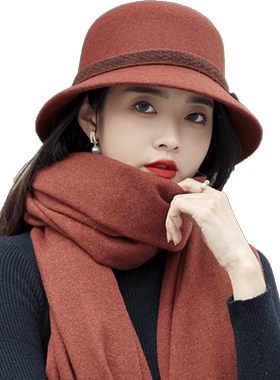 羊毛帽子围巾冬款女保暖渔夫帽