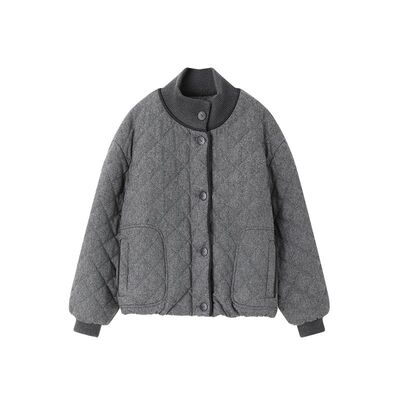 XWI欣未含羊毛撞色针织菱形棉衣棉服女冬小个子宽松显瘦短款外套