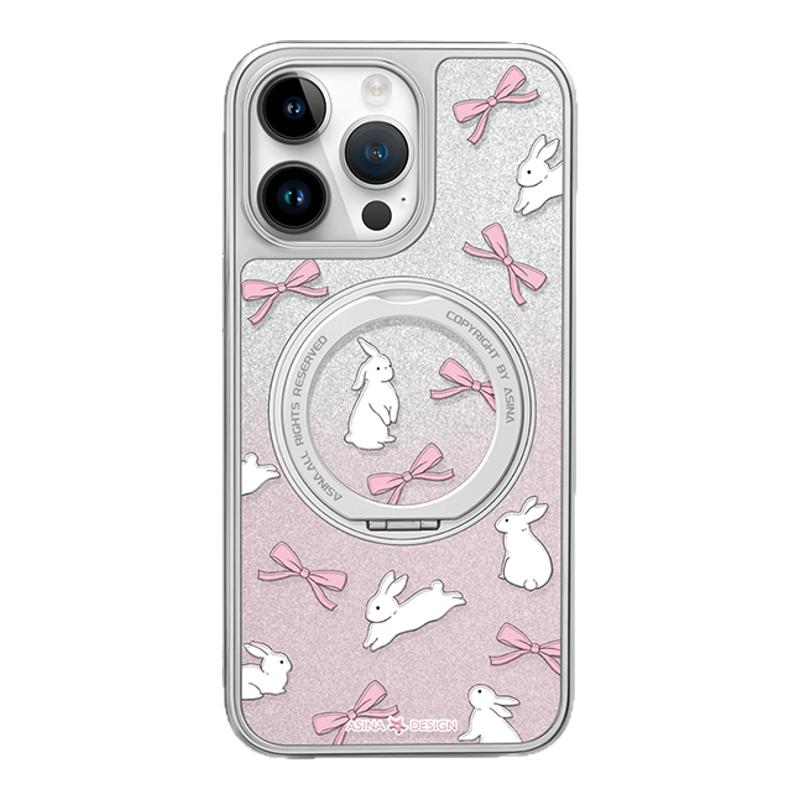 蝴蝶结小兔子适用iPhone17Promax手机壳新款苹果16Pro磁吸带支架15套Qo1支点好看女可爱ip14高级闪粉13pm全包