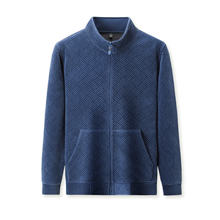 奥利绒提花开衫卫衣男外套加绒加厚中年拉链立领外搭摇粒抓绒保暖