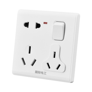 国际电工86型暗装1开8孔一开带八孔插座十孔电源二三三插座面板