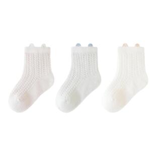 婧麒宝宝袜子婴儿春夏季透气网眼袜新生儿不勒腿棉袜夏天薄款短袜