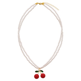 女宝春夏裙子百搭满钻红樱桃珍珠项链超可爱女童颈链饰品配饰