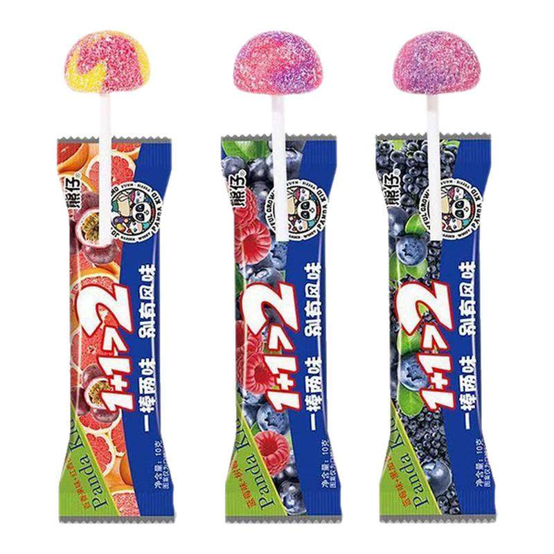 PandaKid熊仔1+1双拼口味酸砂棒棒糖网红水果味酸甜糖果创意零食