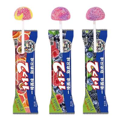 PandaKid熊仔1+1双拼口味酸砂棒棒糖网红水果味酸甜糖果创意零食
