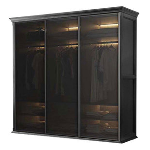 定制钢化超白磨砂玻璃门衣柜橱推拉门网红极窄长虹平移滑门壁柜门