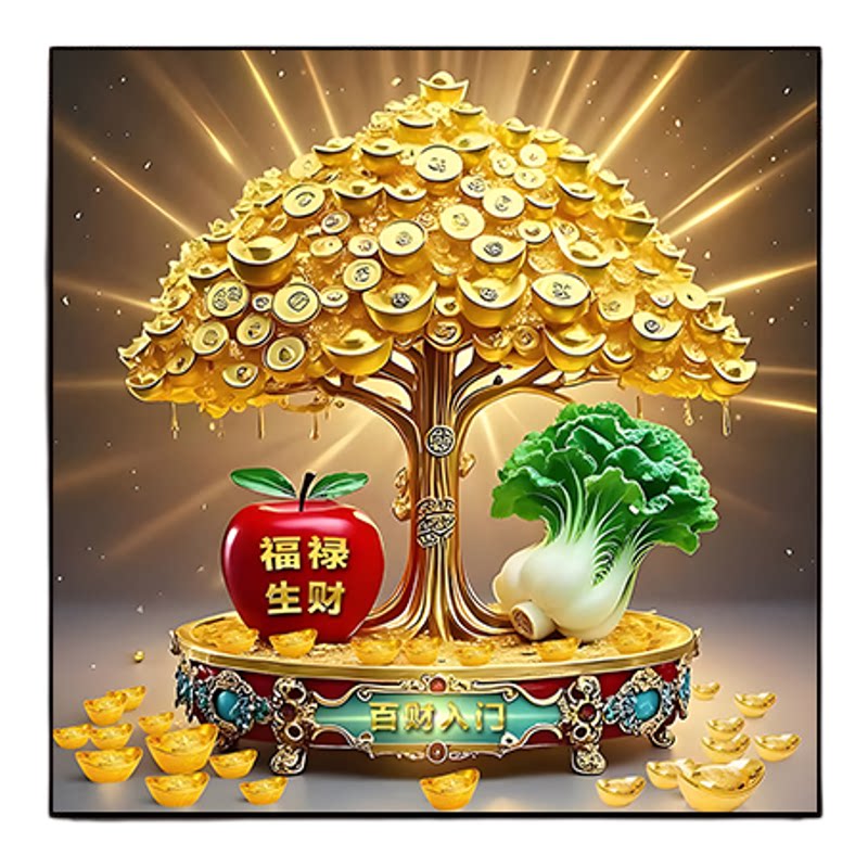 新中式福字装饰画客厅玄关无框贴画自带背胶撕开即贴