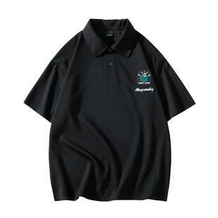 VIISHOW潮牌趣味卡通刺绣POLO衫短袖男生美式复古简约宽松翻领T恤