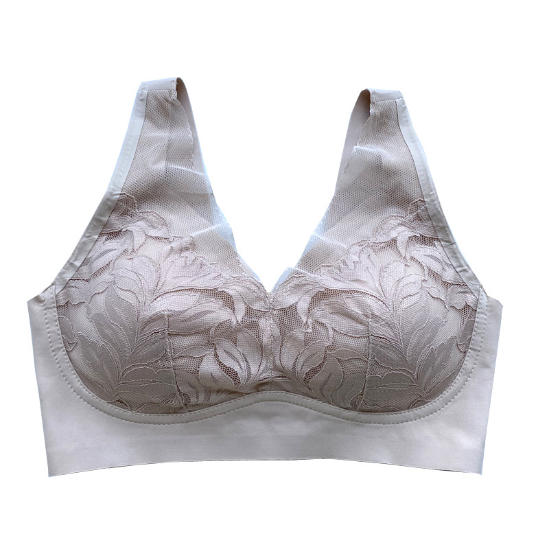 华家外贸轻薄蕾丝提花乳胶无钢圈全罩杯收副乳防下垂文胸内衣女