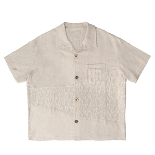 Nosense无感官 复古肌理棉麻拼接原创设计短袖衬衫日系宽松衬衣夏