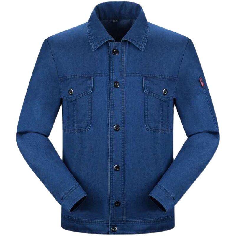 夏季长袖牛仔工作服套装男焊工短袖劳保服薄款透气耐磨干活电焊服