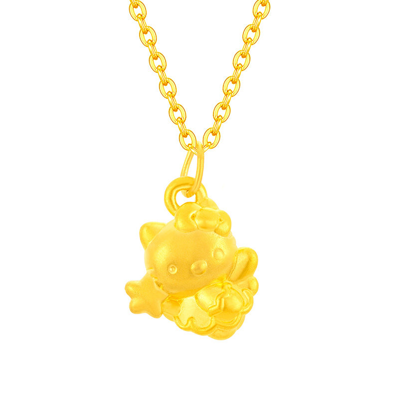 足金999猫咪黄金吊坠送合金链