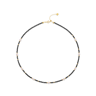 【黑白配】柚白珠宝18K金天然黑尖晶石淡水极光珍珠项链手链手串