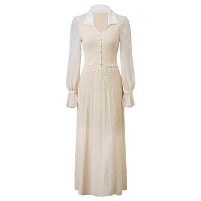 奶油系复古少女穿搭-针织连衣裙