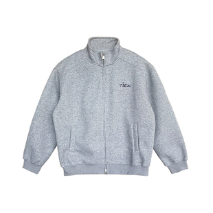 400g花灰色开衫立领字母刺绣卫衣男生新款春秋季宽松休闲上衣外套