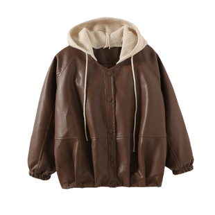 女童加绒皮衣外套冬装2025新款大儿童加厚洋气连帽皮夹克上衣秋冬
