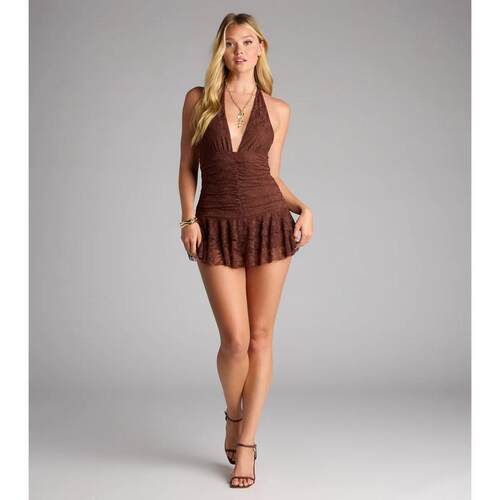 F 59593 Deep V Neck Halter Dress 深V领挂脖连衣裙 跨境欧