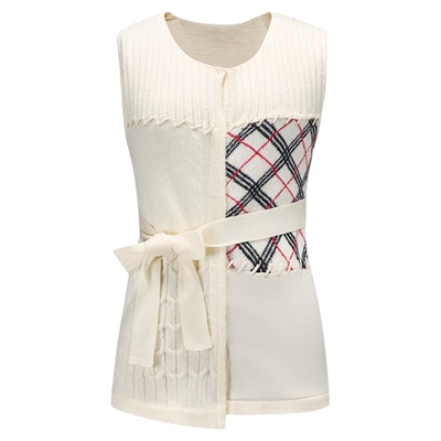 3色针织拼接收腰马甲女