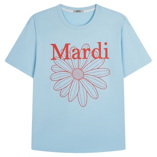 MARDI女款小雏菊时尚圆领套头短袖T恤2026夏季新款宽松纯棉上衣女