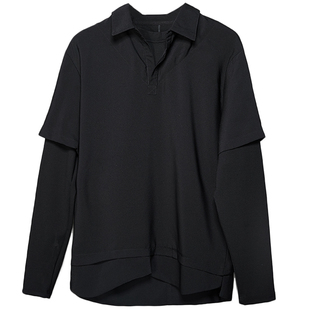 特别推荐 原创潮男暗黑系个性剪裁假两件修身长袖卫衣男假两件款