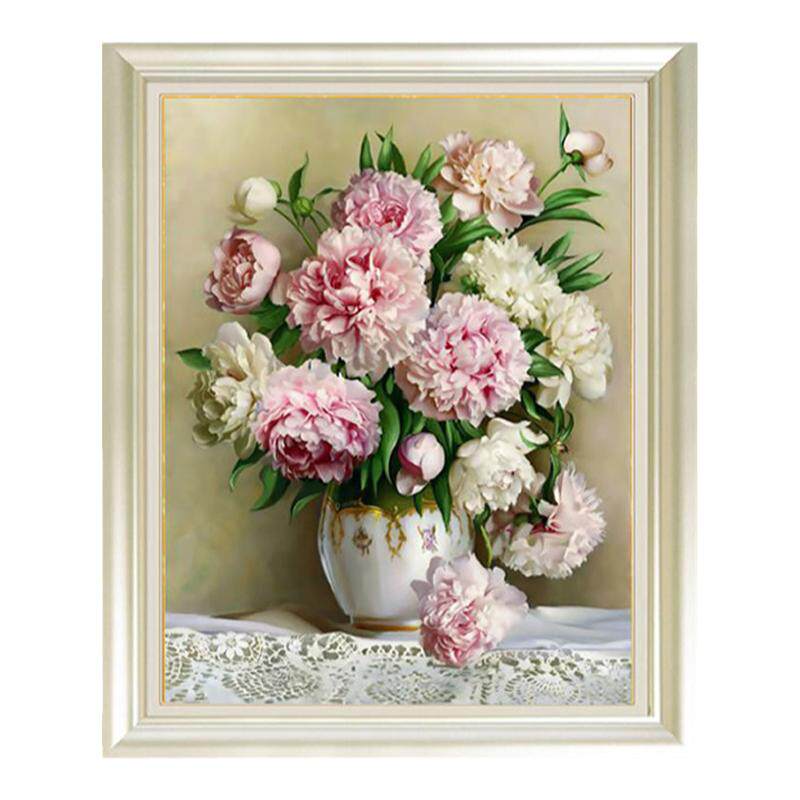 5d花瓶牡丹钻石粘贴画方钻满钻花束餐厅欧式砖石秀十字绣花卉卧室