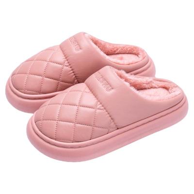 PU皮棉拖鞋防水厚底秋冬季保暖