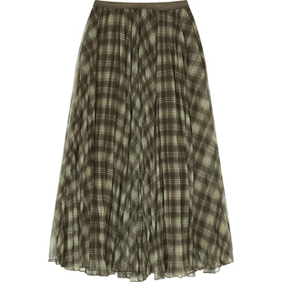 妖精的口袋复古格子半身裙女2026早春新款大裙摆百搭中长款裙子