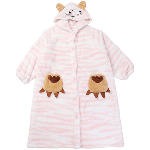 tutuanna秋冬珊瑚绒女士睡衣 加厚保暖动物家居服套装长款睡袍女