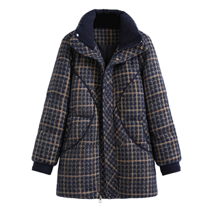 高级感大码羽绒棉服女冬季新款洋气千鸟格棉袄妈妈装保暖棉衣外套