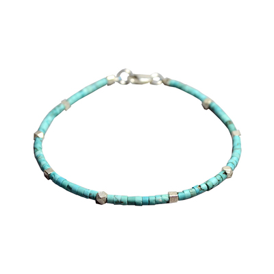 ciel原创天然湖北绿松石手链极细2.5mm管珠手串泰银脚链项链男女