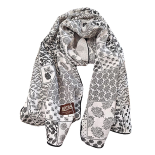 棉质围巾女春秋冬新款薄款时尚印花丝巾护颈围脖装饰领巾百搭披肩