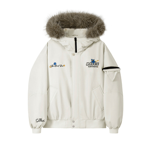辛普森一家白鸭绒羽绒服防风连帽毛领双门襟派克羽绒服男女同款