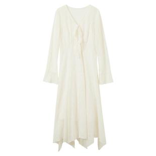 三彩【霓裳羽衣】2026春季新款新中式连衣裙提花飘带长裙C