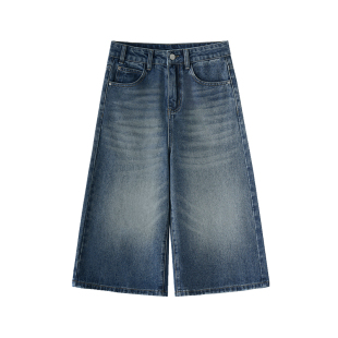 美式阔腿牛仔七分裤女夏季新款大码胖mm宽松显瘦梨形身材直筒短裤