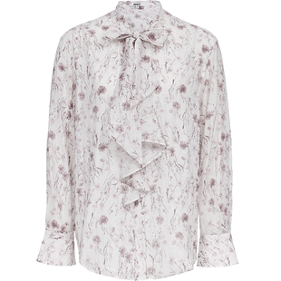 ONLY2026春季新款法式浪漫飘带印花荷叶边系带领口花边衬衫女