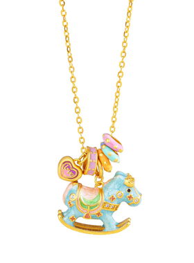 s925纯银珐琅彩马年生肖项链女