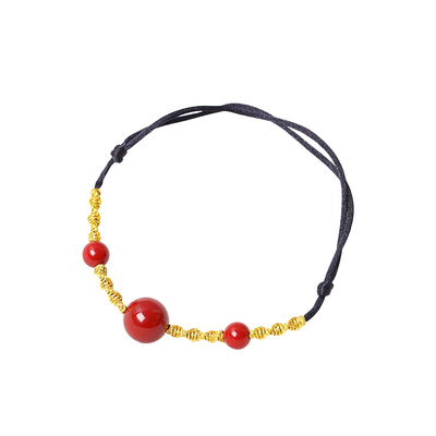 原矿朱砂紫金砂圆珠款手链项链套装手工编织 女款本命年手串饰品