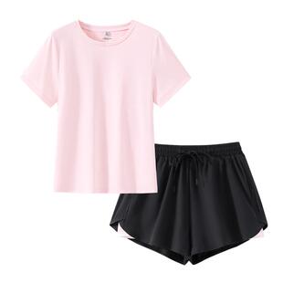 班尼路速干运动套装女夏新款小个子跑步健身凉感短袖短裤两件装Q