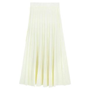 GEMQI米白色伞裙针织半身裙女2025新款秋冬装高级感a字百褶裙长款