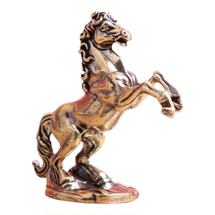 纯黄铜跃马策马奔腾战马站立马复古实心老物件装饰桌面工艺品摆件