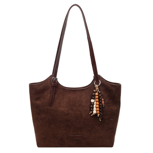 Mankok简约通勤大容量托特包2026新款女麂皮绒休闲百搭手提单肩包