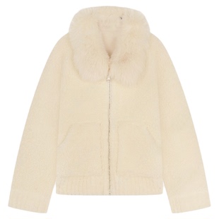 邱莹莹 HELA AOMI “白梅雪鹿”绵羊毛100%+狐狸毛皮大口袋皮草