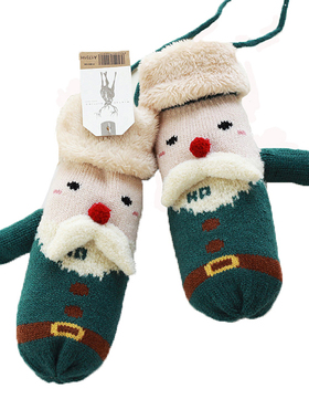 手套冬季女日系圣诞礼物可爱挂脖学生情侣毛线针织棉加绒骑行防寒