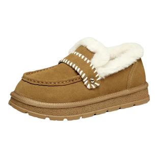 红蜻蜓雪地靴女冬季新款女鞋厚底加绒加厚棉鞋毛毛鞋一脚蹬豆豆鞋